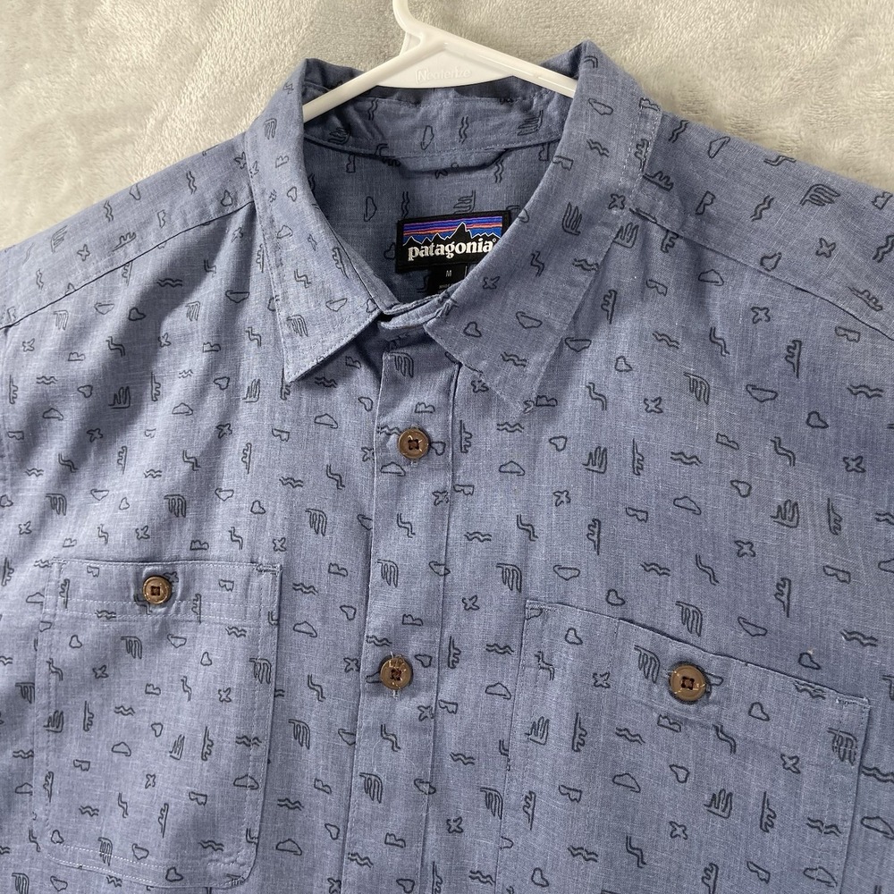 Patagonia Shirt men's Medium Back Step Button Up Hemp Organic Cotton Graphic AOP - Picture 2 of 13